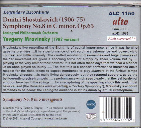 Dmitri Shostakovich, Leningrad Philharmonic Orchestra, Evgeny Mravinsky : Symphony No. 8  (CD, Album, RE, RM)