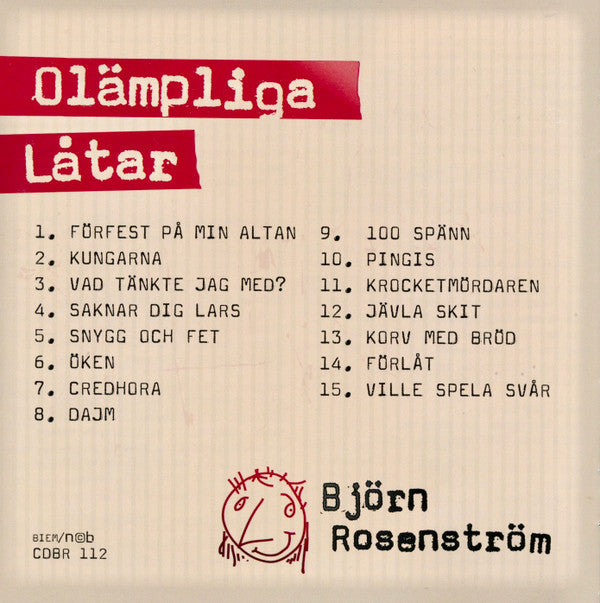 Björn Rosenström : Olämpliga Låtar (CD, Album)