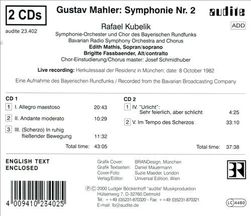 Gustav Mahler - Symphonie-Orchester Des Bayerischen Rundfunks - Rafael Kubelik, Edith Mathis, Brigitte Fassbaender : Symphony No 2 (2xCD)