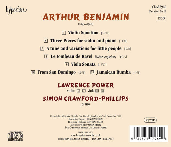 Arthur Benjamin, Lawrence Power (2), Simon Crawford Phillips : Violin Sonata / Viola Sonata (CD)