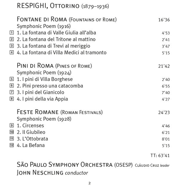 Ottorino Respighi, Orquestra Sinfônica Do Estado De São Paulo, John Neschling : Roman Trilogy (SACD, Hybrid, Multichannel)