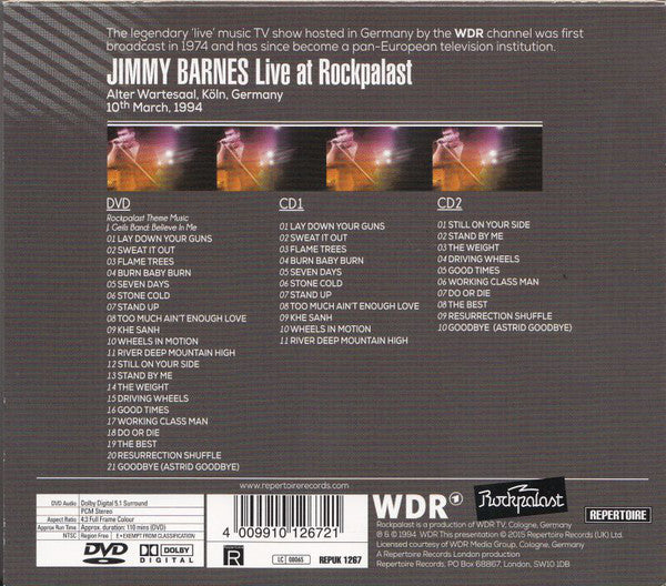 Jimmy Barnes : Live At Rockpalast (DVD-V, RM, NTSC, Res + 2xCD, Album, RM)