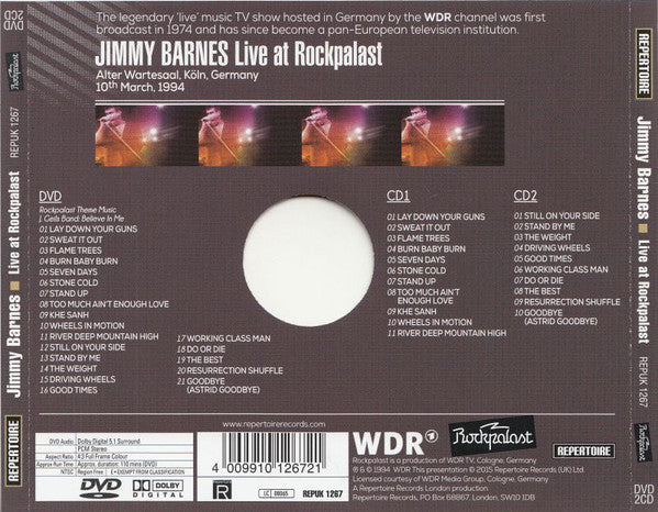 Jimmy Barnes : Live At Rockpalast (DVD-V, RM, NTSC, Res + 2xCD, Album, RM)