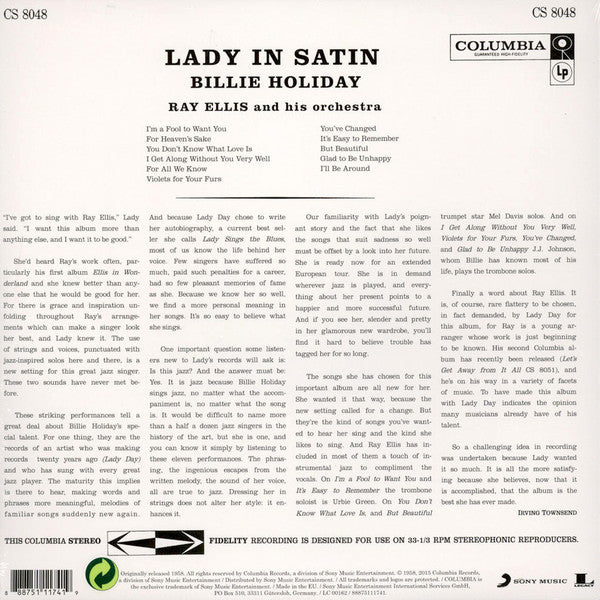 Billie Holiday With Ray Ellis And His Orchestra : Lady In Satin (LP, Album, RE, 180)