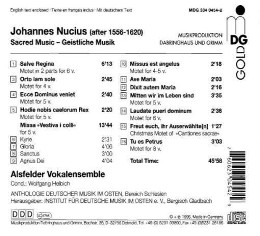 Johannes Nucius - Alsfelder Vokalensemble, Wolfgang Helbich : Sacred Motets, Missa "Vestiva I Colli" (CD, Album)