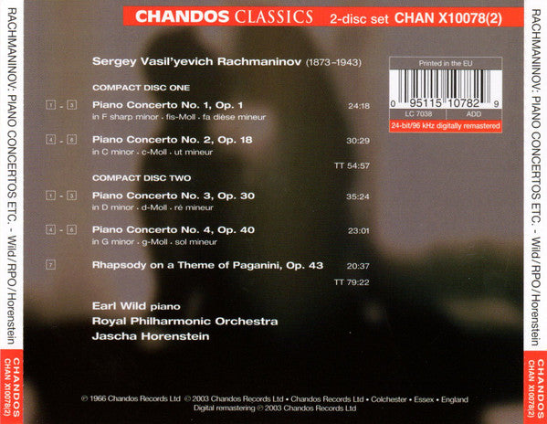 Sergei Rachmaninoff : Earl Wild / Royal Philharmonic Orchestra / Jascha Horenstein : Piano Concertos Nos 1-4 · Rhapsody On A Theme Of Paganini (2xCD, Album, RM)
