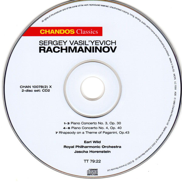 Sergei Rachmaninoff : Earl Wild / Royal Philharmonic Orchestra / Jascha Horenstein : Piano Concertos Nos 1-4 · Rhapsody On A Theme Of Paganini (2xCD, Album, RM)