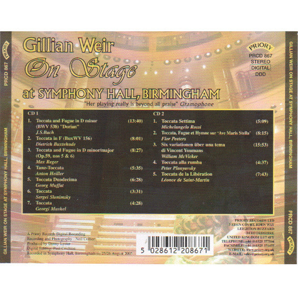 Gillian Weir : On Stage At Symphony Hall, Birmingham (2xCD)
