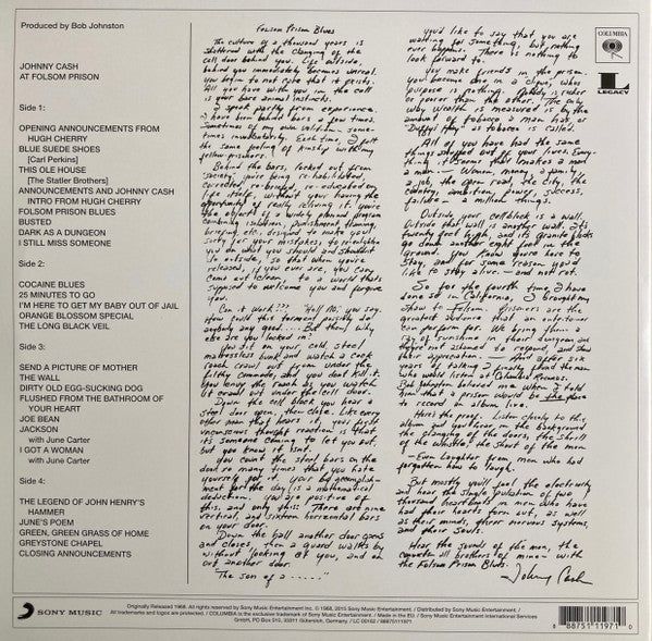 Johnny Cash : At Folsom Prison (2xLP, Album, RE, 180)