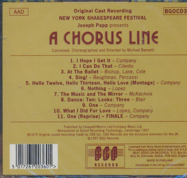 Various : A Chorus Line (Original Cast Recording) (CD, Album, RE, RM)