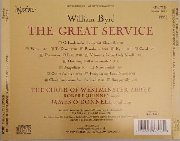William Byrd / The Choir Of Westminster Abbey, Robert Quinney, James O'Donnell (2) : The Great Service (CD)