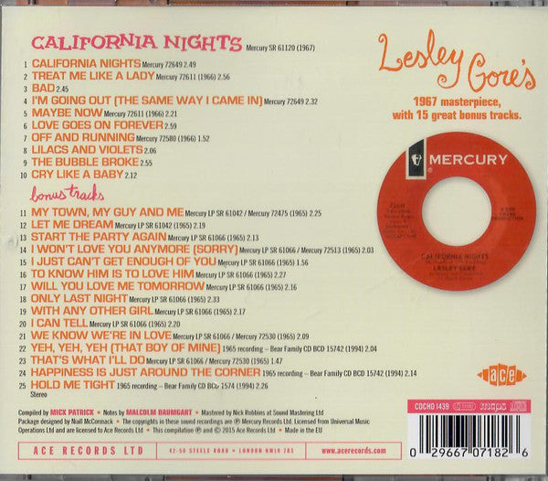 Lesley Gore : California Nights (CD, Album, Comp, RM)