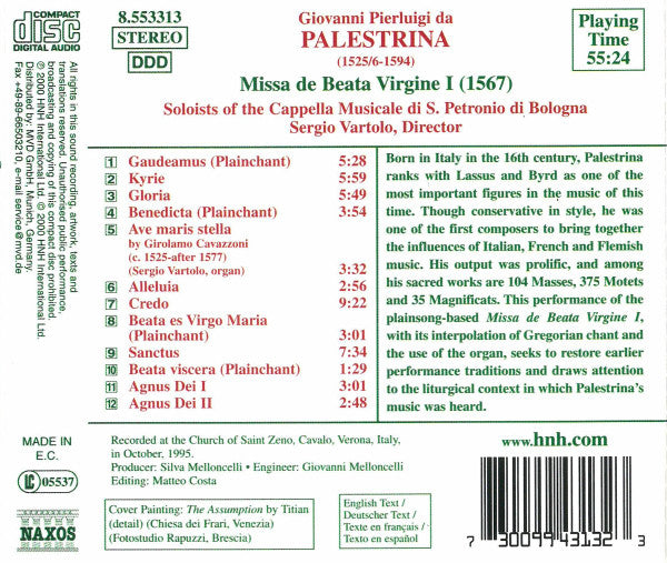Giovanni Pierluigi da Palestrina - Capella Musicale Di San Petronio Di Bologna, Sergio Vartolo : Missa De Beata Virgine I (1567) (CD, Album)