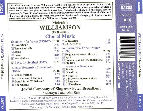Malcolm Williamson - The Joyful Company Of Singers, Peter Broadbent : Choral Music (CD, Album)