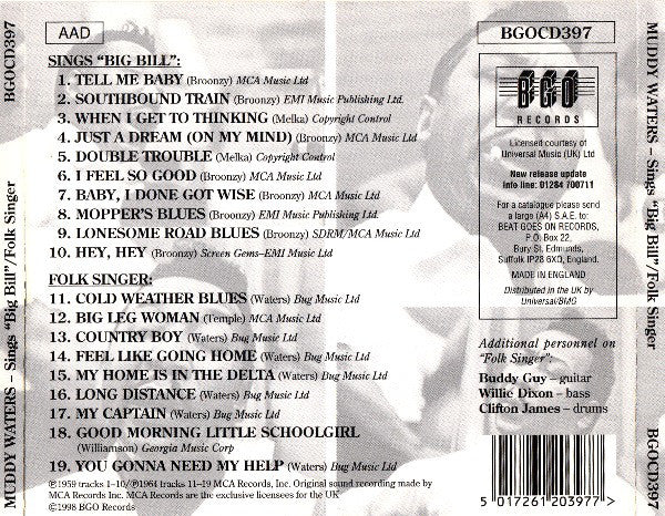 Muddy Waters : Muddy Waters Sings "Big Bill"/Folk Singer (CD, Comp, RE, Lyn)