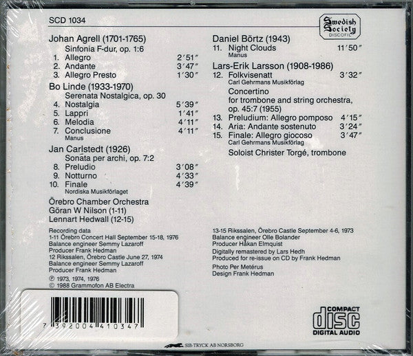 Johan Agrell, Bo Linde, Jan Carlstedt, Daniel Börtz, Lars-Erik Larsson, Örebro Chamber Orchestra, Göran W Nilson, Lennart Hedwall : Agrell / Linde / Carlstedt / Börtz / Larsson (CD, Album)