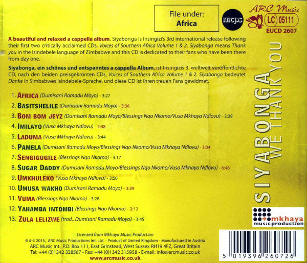 Insingizi : African Harmonies: Siyabonga - We Thank You (CD, Album)