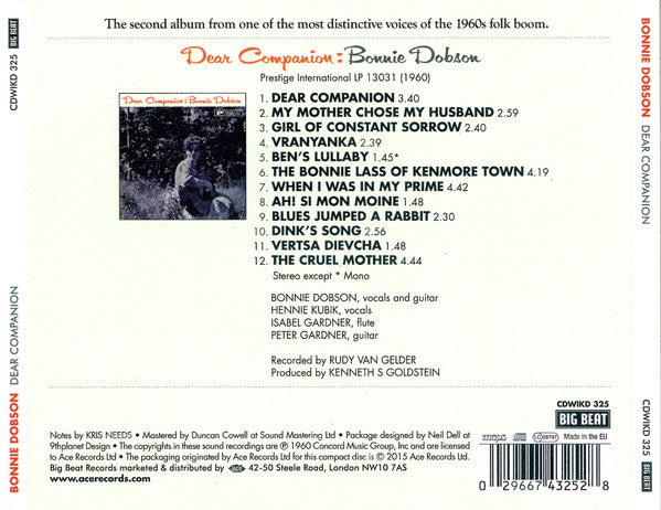 Bonnie Dobson : Dear Companion (CD, Album, RE)