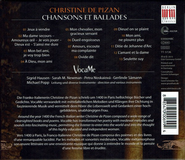 VocaMe : Christine De Pizan (Chansons Et Ballades) (CD, Album)
