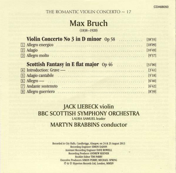 Max Bruch, Jack Liebeck, BBC Scottish Symphony Orchestra, Martyn Brabbins : Violin Concerto No. 3 • Scottish Fantasy (CD, Album)