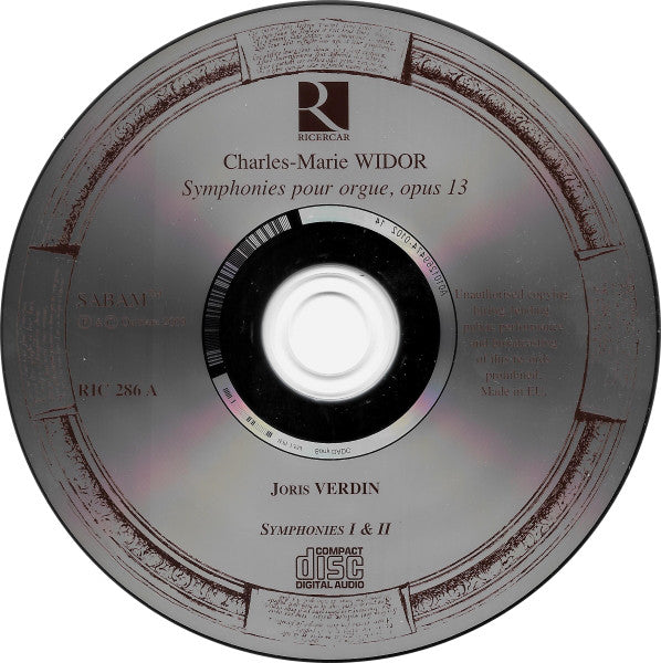 Charles-Marie Widor : Joris Verdin : Symphonies Pour Orgue, Op. 13 (2xCD, Album)