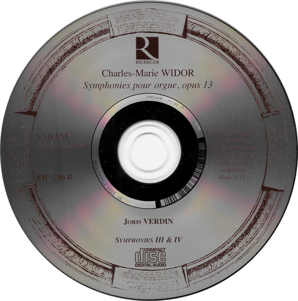 Charles-Marie Widor : Joris Verdin : Symphonies Pour Orgue, Op. 13 (2xCD, Album)