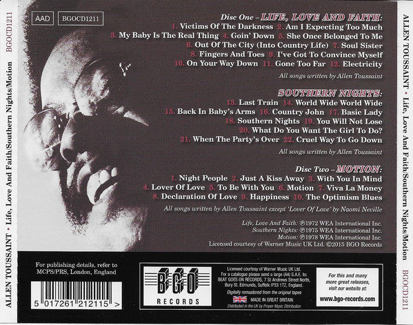Allen Toussaint : Life, Love And Faith / Southern Nights / Motion (2xCD, Comp, RM)