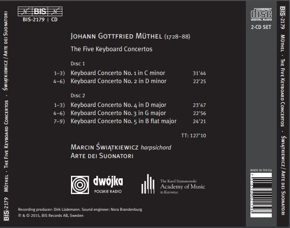Johann Gottfried Müthel - Marcin Świątkiewicz, Arte Dei Suonatori : The 5 Keyboard Concertos (2xCD, Album)
