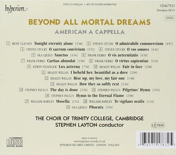 The Choir Of Trinity College, Cambridge, Stephen Layton : Beyond All Mortal Dreams (American A Capella) (CD, Album)