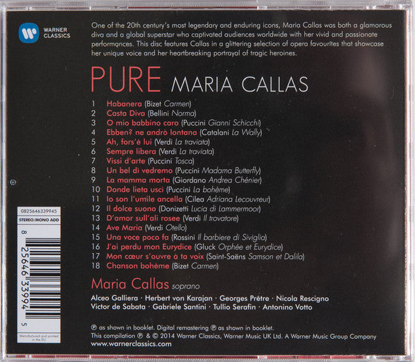 Maria Callas : Pure Maria Callas (CD, Comp, Mono, RM)