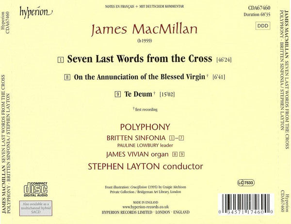 James MacMillan (2) - Polyphony, Britten Sinfonia, Stephen Layton : Seven Last Words From The Cross (CD)