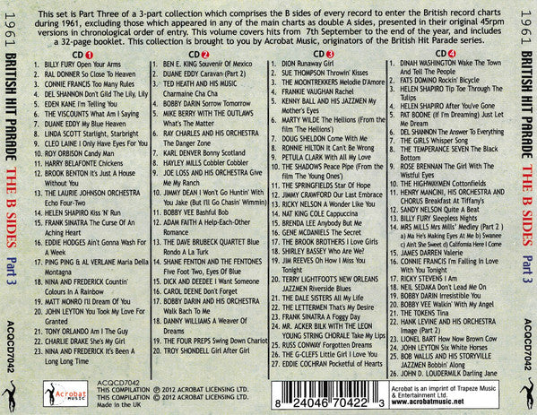 Various : 1961 British Hit Parade - Britain's Greatest Hits Vol. 10, The B-sides - Part 3 (4xCD, Comp)