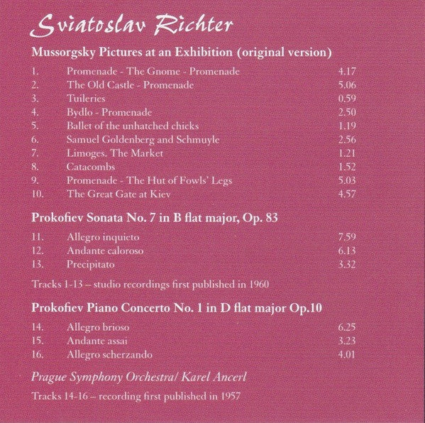 Richter*, Mussorgsky*, Prokofiev* : Richter Plays Mussorgsky And Prokofiev (CD, Comp)