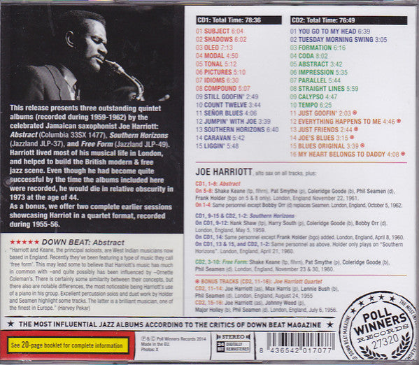 Joe Harriott Quintet : Abstract / Southern Horizons / Free Form (2xCD, Comp, RM)