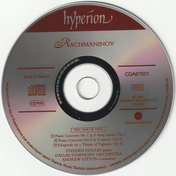 Sergei Rachmaninoff - Stephen Hough, Dallas Symphony Orchestra, Andrew Litton : The Piano Concertos, Paganini Rhapsody (2xCD, Album, RE)