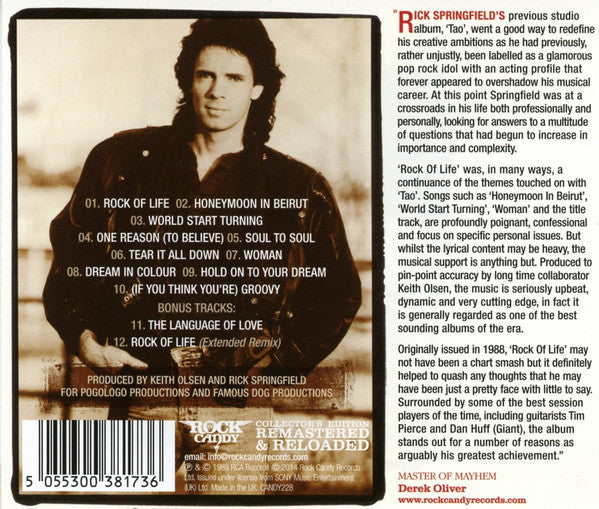 Rick Springfield : Rock Of Life (CD, Album, RE, RM)