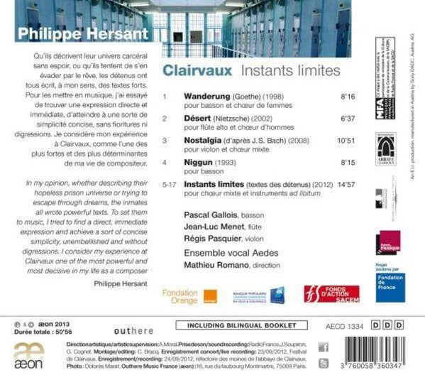 Philippe Hersant : Ensemble Vocal Aedes •  Mathieu Romano •  Pascal Gallois •  Jean-Luc Menet •  Régis Pasquier : Clairvaux - Instants Limites (CD, Album)