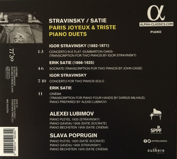 Igor Stravinsky  /  Erik Satie, Alexei Lubimov, Slava Poprugin : Paris Joyeux & Triste / Piano Duets (CD)