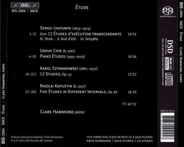 Clare Hammond - Unsuk Chin, Nikolai Kapustin, Sergei Lyapunov, Karol Szymanowski : Etude (SACD, Hybrid, Multichannel, Album)