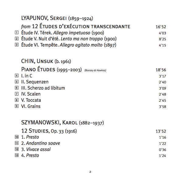 Clare Hammond - Unsuk Chin, Nikolai Kapustin, Sergei Lyapunov, Karol Szymanowski : Etude (SACD, Hybrid, Multichannel, Album)