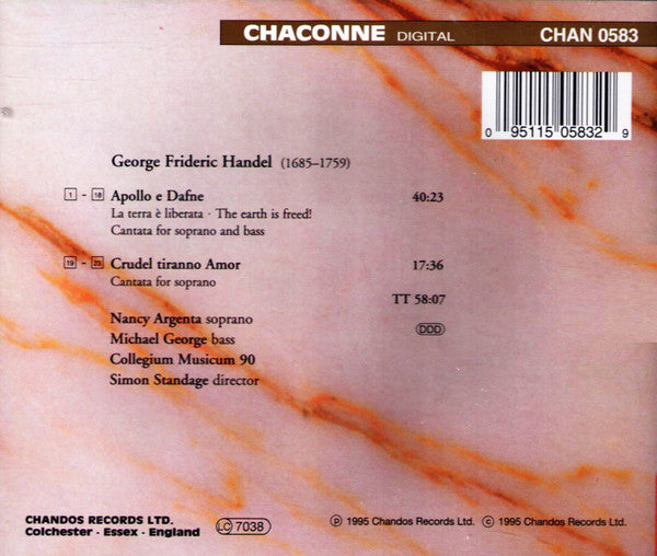 Georg Friedrich Händel - Nancy Argenta, Michael George (3), Collegium Musicum 90, Simon Standage : Apollo E Dafne / Crudel Tiranno Amor (CD, Album)
