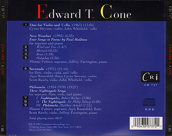 Edward T. Cone : Duo / New Weather / Serenade / Philomela (CD)