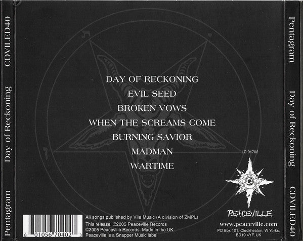 Pentagram : Day Of Reckoning (CD, Album, RE, Dig)