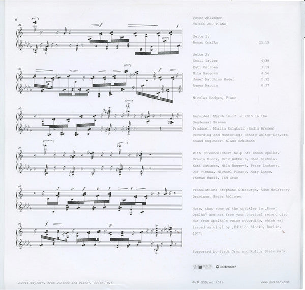 Peter Ablinger : Voices And Piano (LP, Album)
