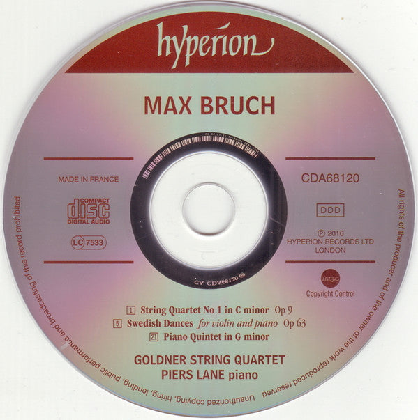 Max Bruch, Goldner String Quartet, Piers Lane : Piano Quintet In G Minor • String Quartet No 1 • Swedish Dances Op 63 (CD)