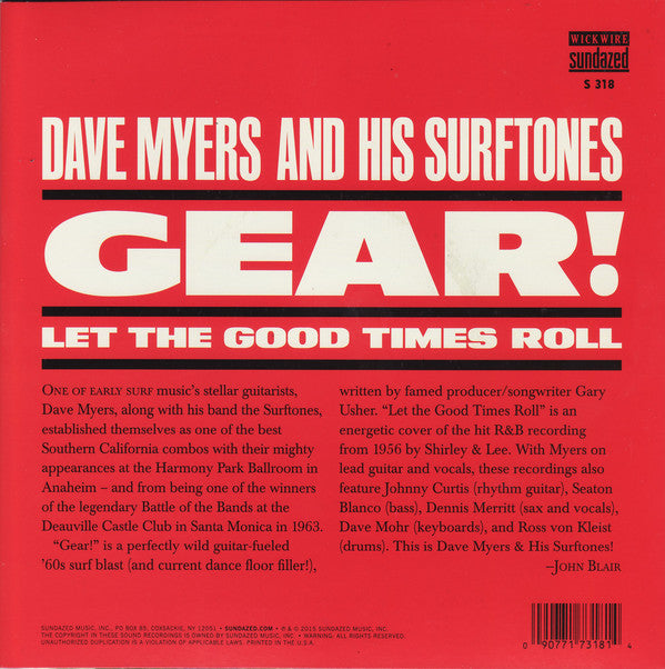 Dave Myers & The Surftones : Gear! / Let The Good Times Roll (7", Ltd, RE, Red)