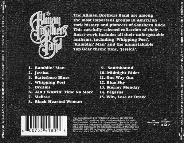 The Allman Brothers Band : Midnight Rider: The Essential Collection (CD, Album, Comp)