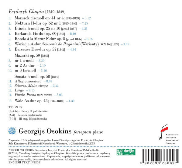 Georgijs Osokins : Chopin. Sonata H-Moll / Berceuse / Mazurki op. 59 / Barkarola Fis-dur / Nokturn H-dur (CD, Album)