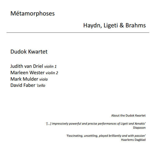 Joseph Haydn, György Ligeti, Johannes Brahms, Dudok Quartet Amsterdam : Métamorphoses (CD, Album, Multichannel)