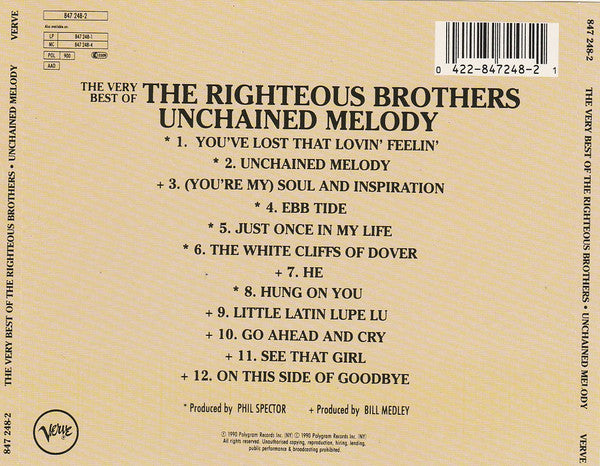 The Righteous Brothers : The Very Best Of The Righteous Brothers - Unchained Melody (CD, Comp, RP)